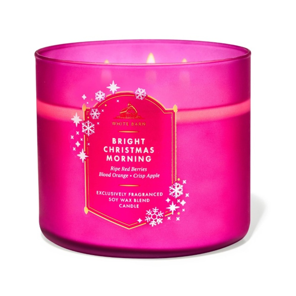 Bath & Body Works Bright Christmas Morning 3-Wick‎ Candle Berry Apple Orange NIB